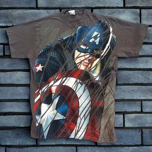Captain America Marvel T Shirt Large Front Graphic Print AOP Size Large Delta